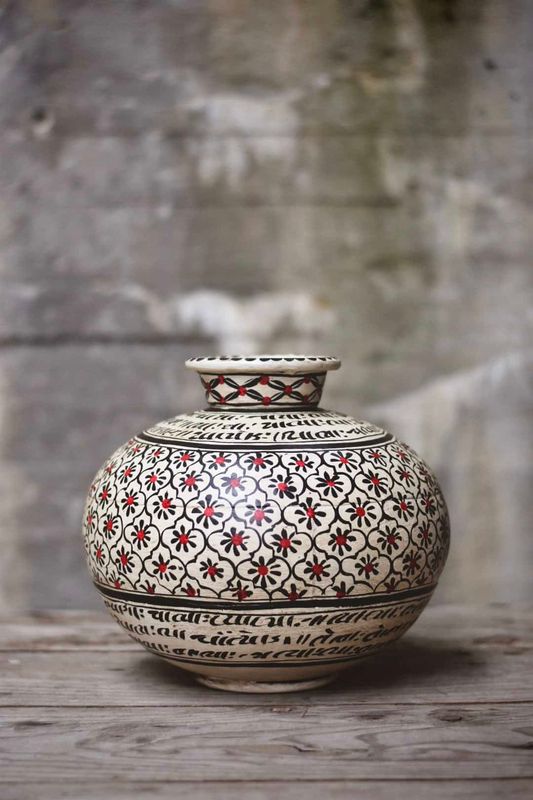 Håndmalt vase I Metall D:30/H:28cm