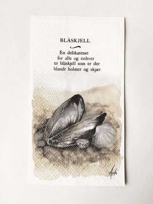 Hovedbilde Serviett Buffet «Blåskjell» Akvarell