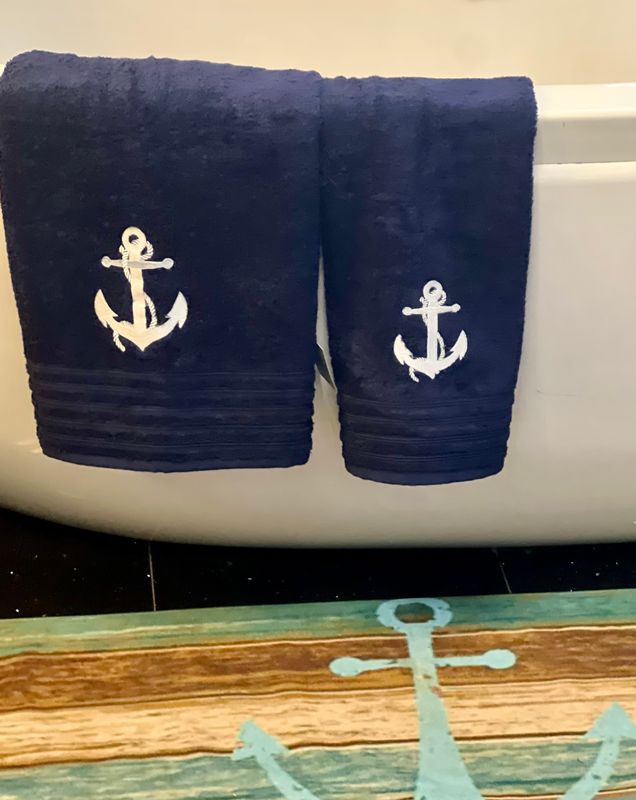 Håndklær med ankermotiv - Marineblå